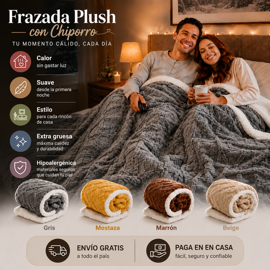 Frazada Plush con Chiporro 2 Plazas – Máxima Calidez y Suavidad ✨🛏️