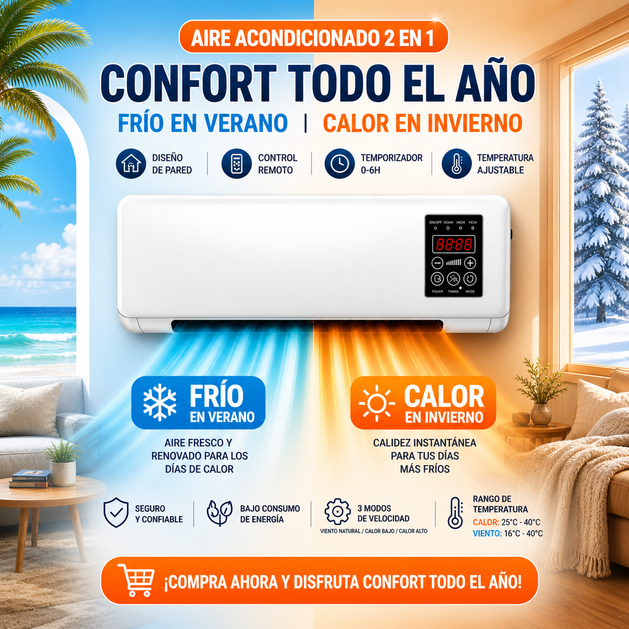 Aire Acondicionado 2 en 1 - Calor en Invierno, Frescura en Verano